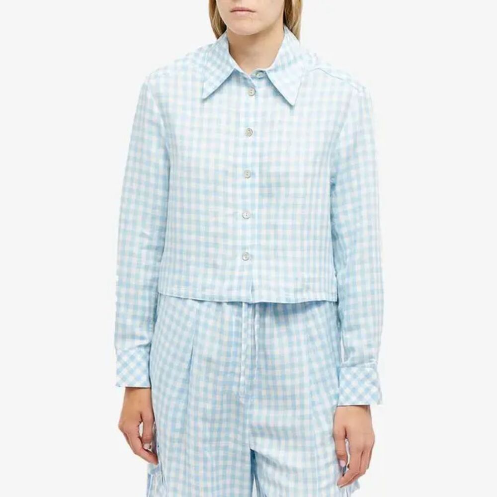 Sleeper Blue White Safari Crop Shirt Womens Size Small
